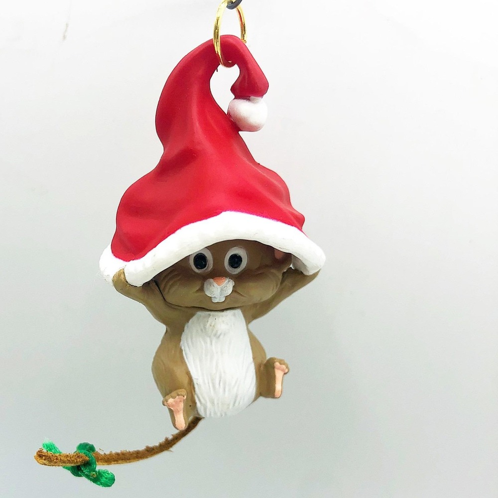 Hang in There 1989 Hallmark Ornament Mouse with Santa Hat
